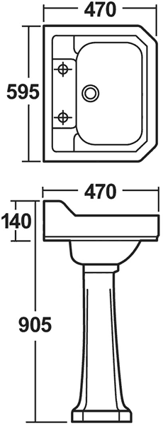 Additional image for Carlton 4 Piece Bathroom Suite, 600mm Basin (2 Faucet Holes).