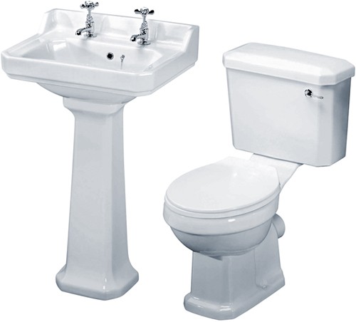 Additional image for Carlton 4 Piece Bathroom Suite, 560mm Basin (2 Faucet Holes).