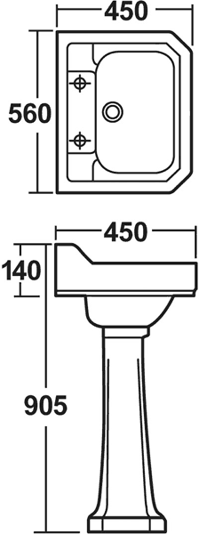 Additional image for Carlton 4 Piece Bathroom Suite, 560mm Basin (2 Faucet Holes).