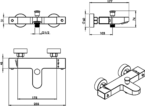 Additional image for Modern Wall Mounted Thermostatic Bath Shower Mixer Faucet.