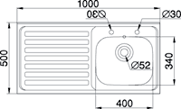 Additional image for Sit On Kitchen Sink & Waste. 1000x500mm (Square Edge, 2 Faucet Hole).