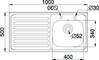 Additional image for Sit On Kitchen Sink & Waste. 1000x500mm (Roll Front, 2 Faucet Hole).