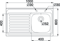 Additional image for Sit On Kitchen Sink & Waste. 1000x600mm (Square Edge, 2 Faucet Hole).