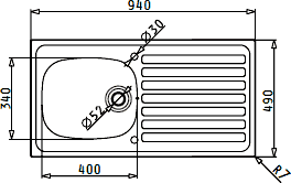 Additional image for Kitchen Sink & Waste. 940x490mm (Reversible, 1 Faucet Hole).