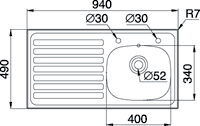 Additional image for Kitchen Sink & Waste. 940x490mm (Left Hand, 2 Faucet Hole).