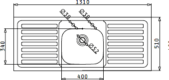 Additional image for Kitchen Sink With Two Drainers & Waste. 1310x510mm (2 Faucet Holes).