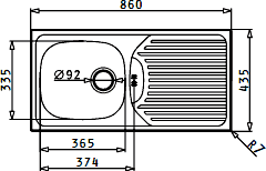 Additional image for Kitchen Sink & Waste. 860x435mm (Reversible, 1 Faucet Hole).