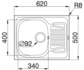 Additional image for Sparta Kitchen Sink & Waste. 620x500mm (Reversible, 1 Faucet Hole).