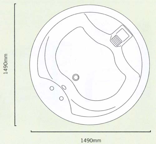 Additional image for Saturn acrylic circular bath with 2 faucet holes.  1490mm diameter.