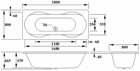 Additional image for White double ended bath. 1800 x 800mm. Legs included.