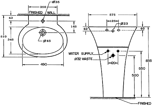 Additional image for 1 Faucet Hole Basin and Pedestal.