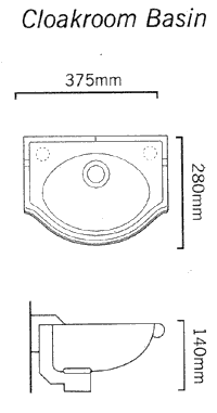 Additional image for 2 Faucet Hole Wall Hung Cloakroom Basin. 375 x 280mm.