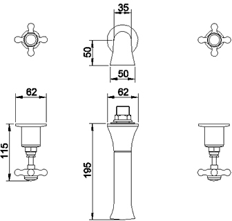 Additional image for 3 faucet hole wall mounted bath mixer faucet