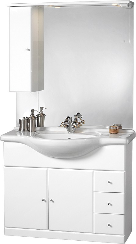 Additional image for 1050mm Contour Vanity Unit with ceramic basin, mirror and cabinet.
