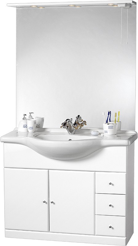 Additional image for 1050mm Contour Vanity Unit with ceramic basin, mirror and lights.