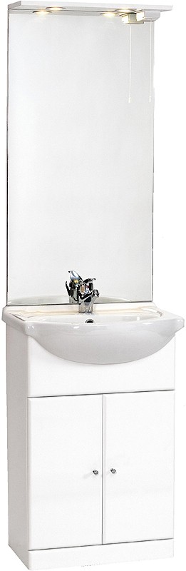 Additional image for 550mm Contour Vanity Unit with ceramic basin, mirror and lights.