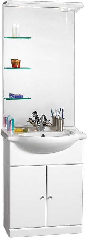 Additional image for 650mm Contour Vanity Unit with ceramic basin, mirror and shelves.