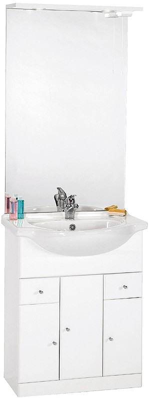 Additional image for 650mm Contour Vanity Unit with ceramic basin, mirror and lights.