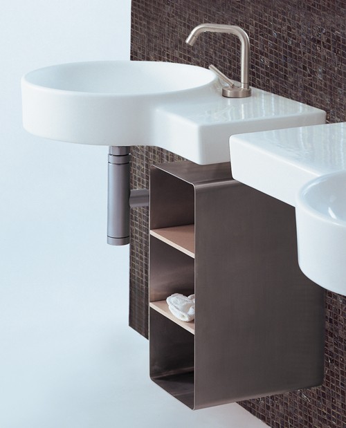 Additional image for 1 Faucet Hole Round Wall Hung Basin With Shelf Unit. 635 x 490mm.