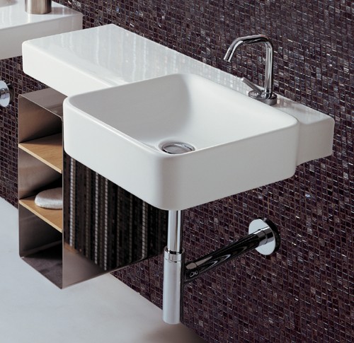 Additional image for 1 Faucet Hole Long Square Wall Hung Basin With Unit. 820 x 500mm.