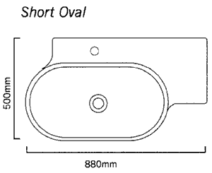 Additional image for 1 Faucet Hole Oval Wall Hung Basin. 880 x 500mm.