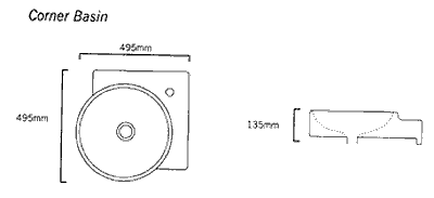 Additional image for Corner Wall Hung Basin With 1 Faucet Hole. 495 x 495mm.