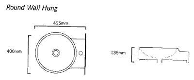 Additional image for Round Wall Hung Basin With No Faucet Hole. 400 x 495mm.