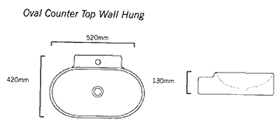Additional image for 1 Faucet Hole Oval Wall Hung Basin. 520 x 420mm.