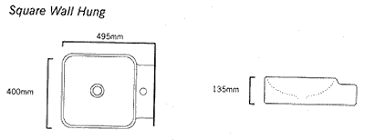 Additional image for 1 Faucet Hole Square Wall Hung Basin. 400 x 495mm.