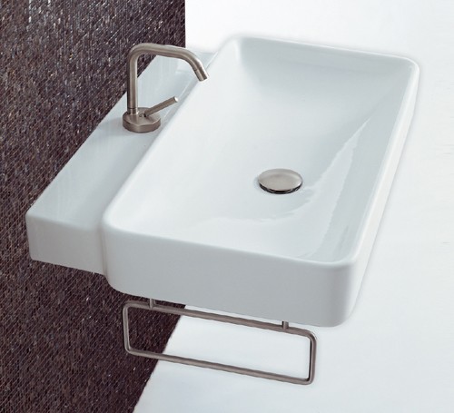 Additional image for 1 Faucet Hole Rectangle Wall Hung Basin With Rail. 690x500mm.