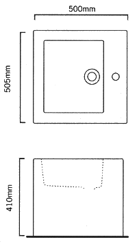 Additional image for 1 Faucet Hole Wall Hung Basin. 505 x 500mm.