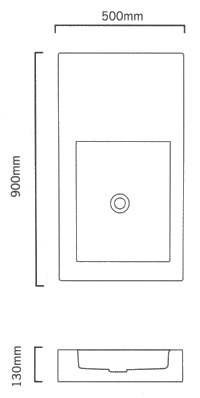 Additional image for Basin with no faucet holes. 900 x 500mm. Stand not included.