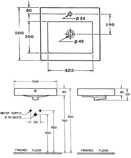 Additional image for 1 Faucet Hole Drop in Basin.