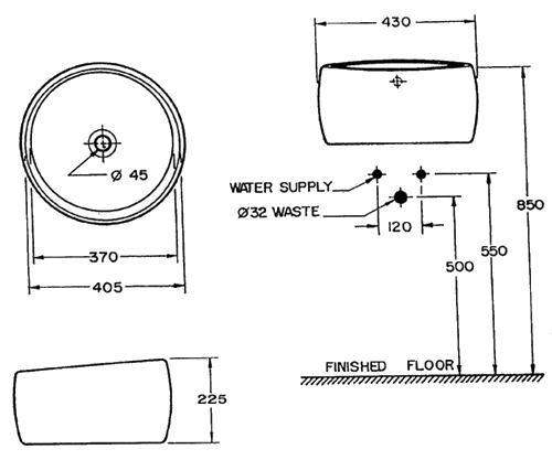 Additional image for Basin for counter top.  430mm diameter.