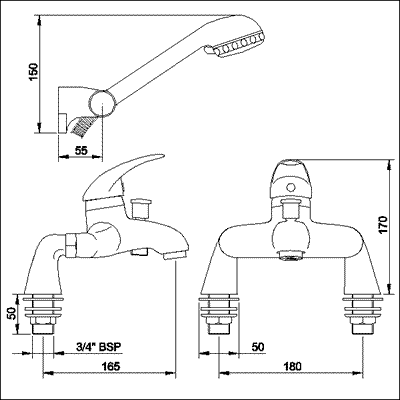 Additional image for Single lever bath shower mixer including kit