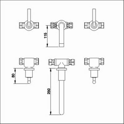 Additional image for Lever 3 faucet hole wall mounted bath mixer faucet