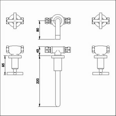 Additional image for X head 3 faucet hole wall mounted basin mixer faucet