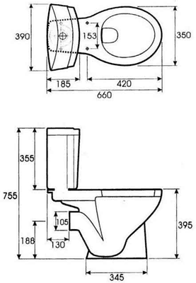 Additional image for Close Coupled Toilet, Dual Push Flush Cistern With Fitting & Seat.