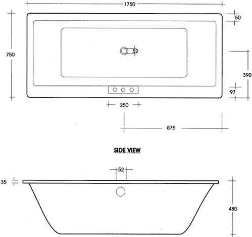 Additional image for Modern Acrylic Bath. 1750x750mm (Undrilled, White).