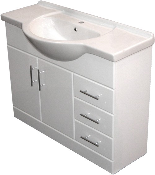 Additional image for 1050mm White Vanity Unit, Ceramic Basin, Fully Assembled.