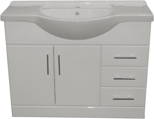 Additional image for 1050mm White Vanity Unit, Ceramic Basin, Fully Assembled.