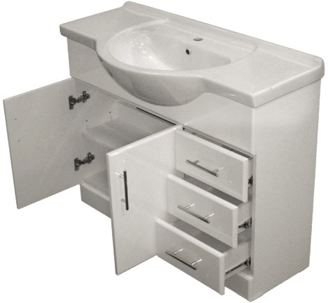 Additional image for 1050mm White Vanity Unit, Ceramic Basin, Fully Assembled.