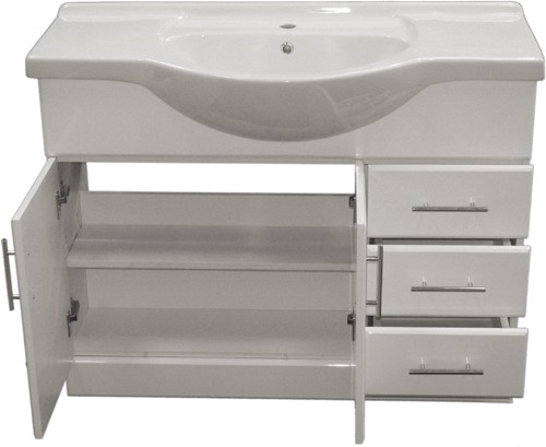 Additional image for 1050mm White Vanity Unit, Ceramic Basin, Fully Assembled.