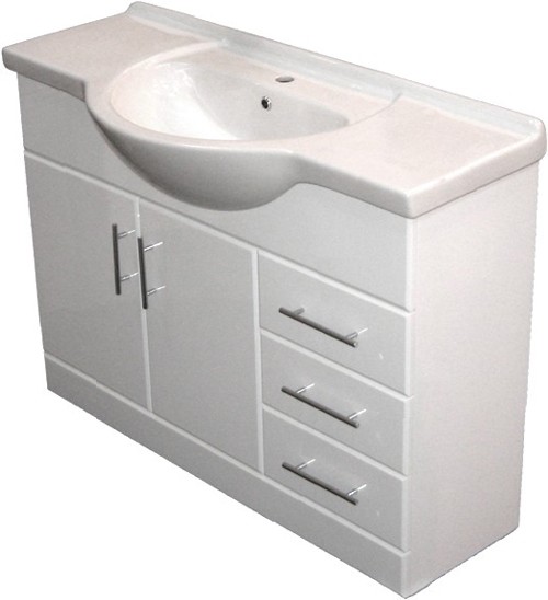 Additional image for 1215mm White Vanity Unit, Ceramic Basin, Fully Assembled.