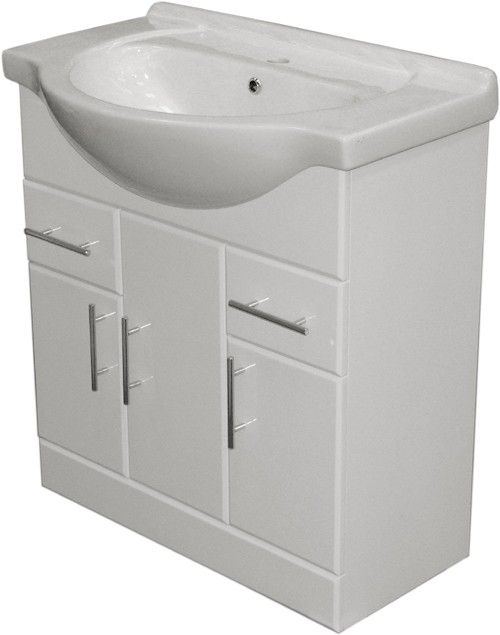 Additional image for 750mm White Vanity Unit, Ceramic Basin, Fully Assembled.