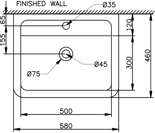 Additional image for Free Standing Basin (1 Faucet Hole).  Size 510x400mm.