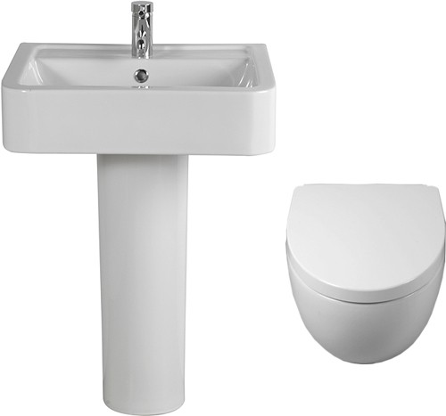 Additional image for 3 Piece Bathroom Suite, Wall Hung Toilet Pan & 58cm Basin.