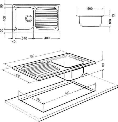 Additional image for Cucina 1.0 Bowl  Stainless Steel Kitchen Sink ,Right Hand Drainer.