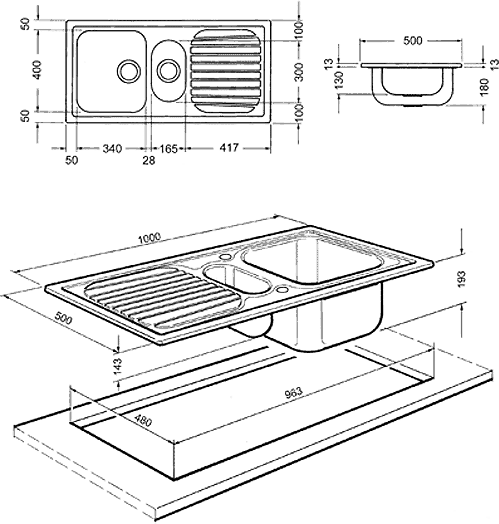 Additional image for Cucina 1.5 Bowl Stainless Steel Kitchen Sink, Reversible.