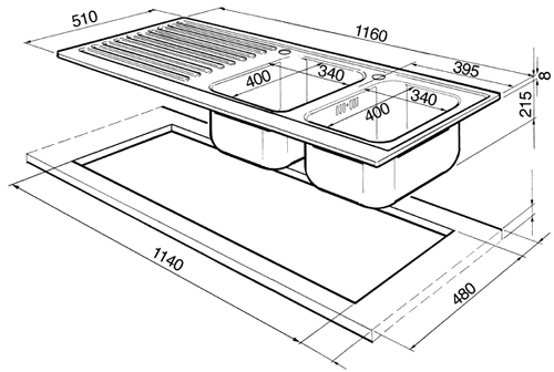 Additional image for 2.0 Bowl Stainless Steel Kitchen Sink With Right Hand Drainer.